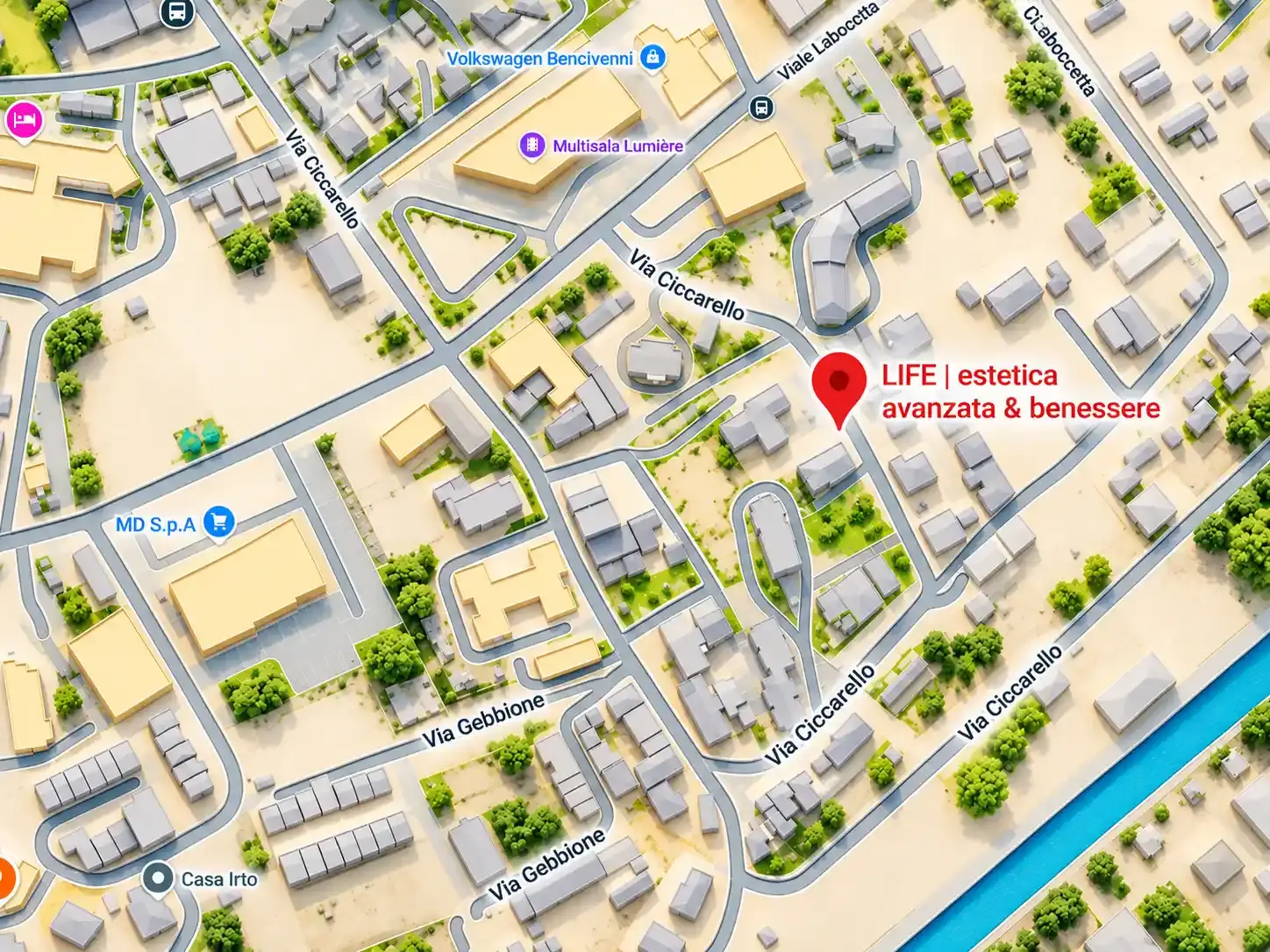 Mappa della zona di Via Ciccarello a Reggio Calabria con la posizione di LIFE
